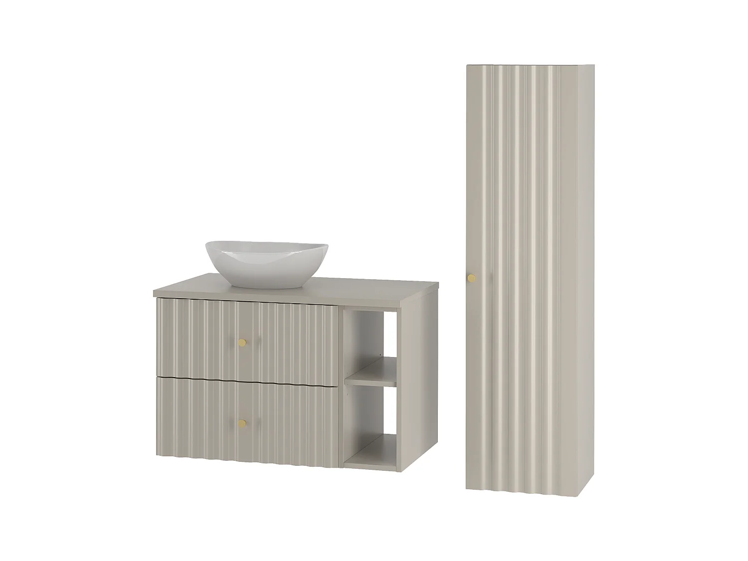 Ensemble de salle de bain en cachemire 80 cm Armoire avec plan de travail Lavabo  Étagère Colonne Façades rainurées Aqua