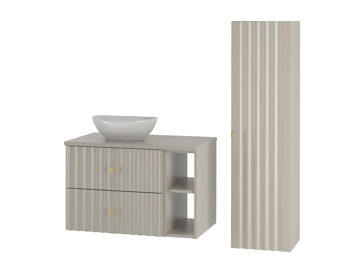 Ensemble de salle de bain en cachemire 80 cm Armoire avec plan de travail Lavabo  Étagère Colonne Façades rainurées Aqua