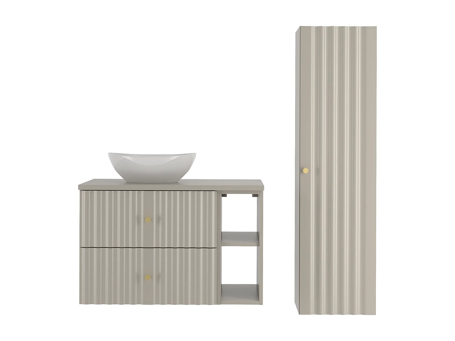 Ensemble de salle de bain en cachemire 80 cm Armoire avec plan de travail Lavabo  Étagère Colonne Façades rainurées Aqua