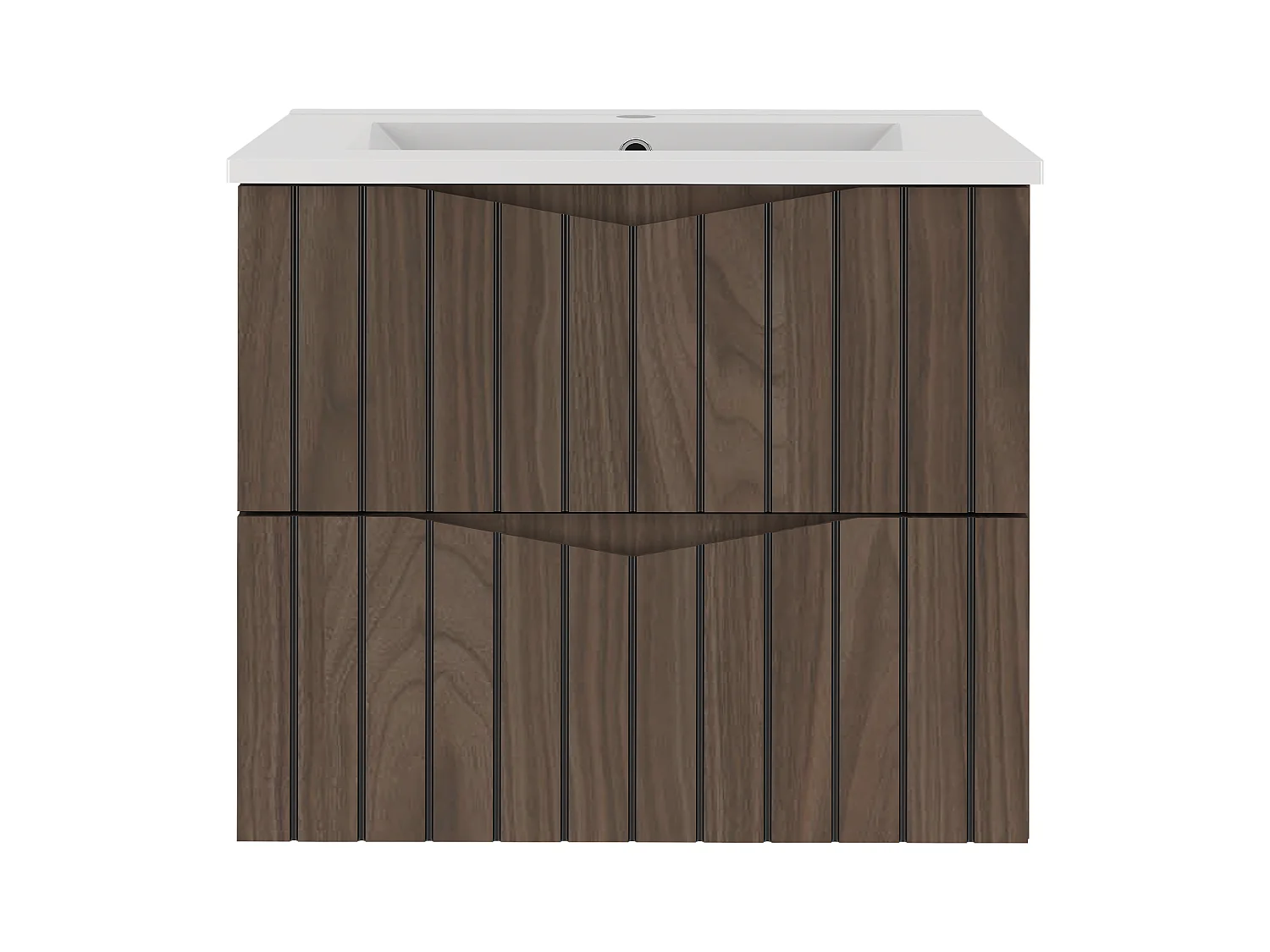 Ensemble de salle de bain 60 cm Armoire avec lavabo Façades rainurées Chêne Noyer Stella