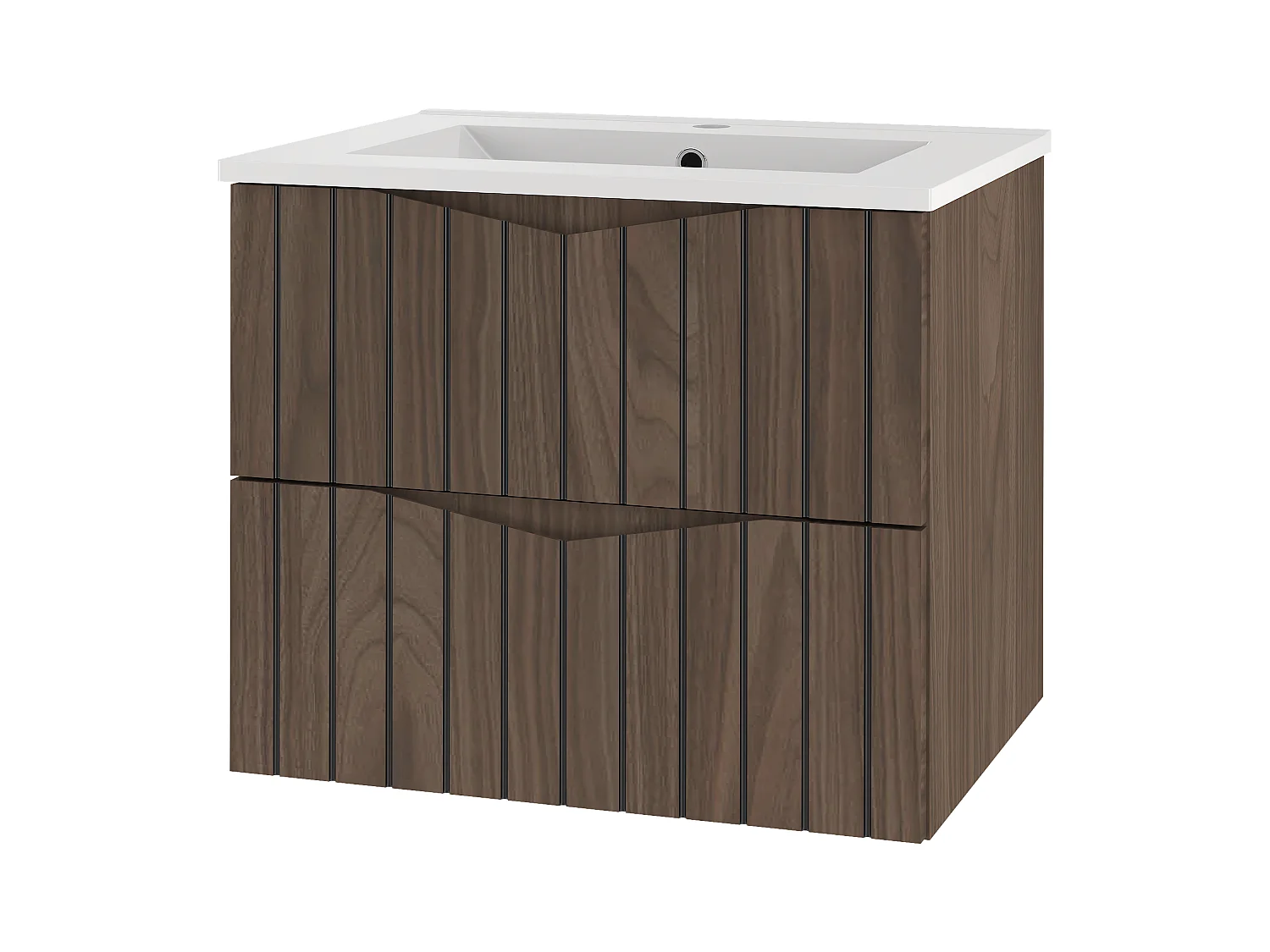 Badezimmer-Set 60 cm Schrank mit Waschbecken Geriffelten Fronten Eiche Nussbaum Stella