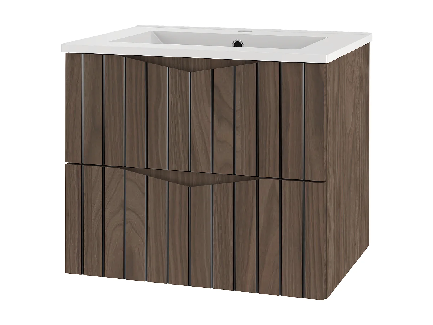 Ensemble de salle de bain 60 cm Armoire avec lavabo Façades rainurées Chêne Noyer Stella
