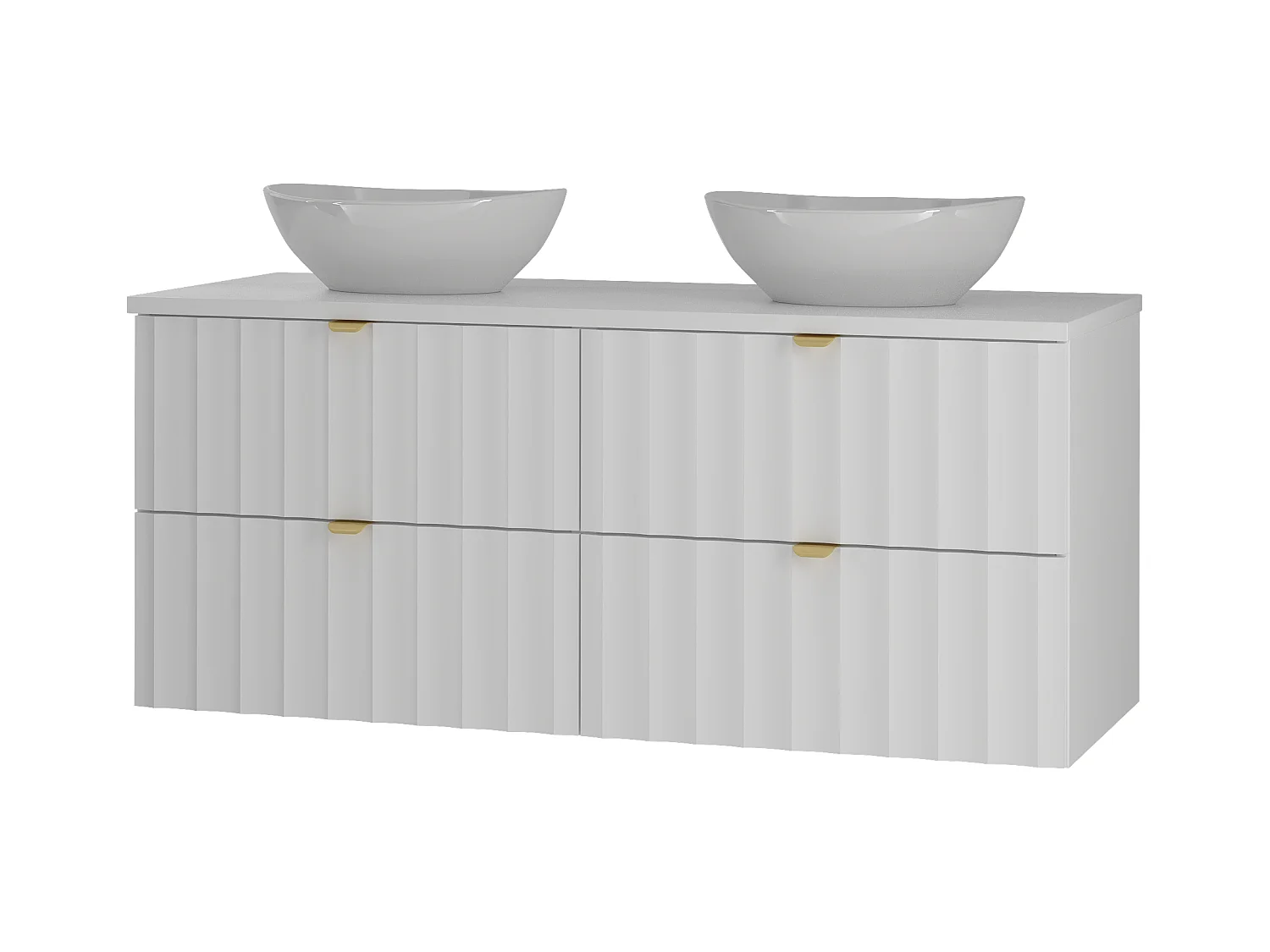 Ensemble de salle de bain blanc 120 cm Meuble avec plan de travail Lavabo Façades rainurées Arcos