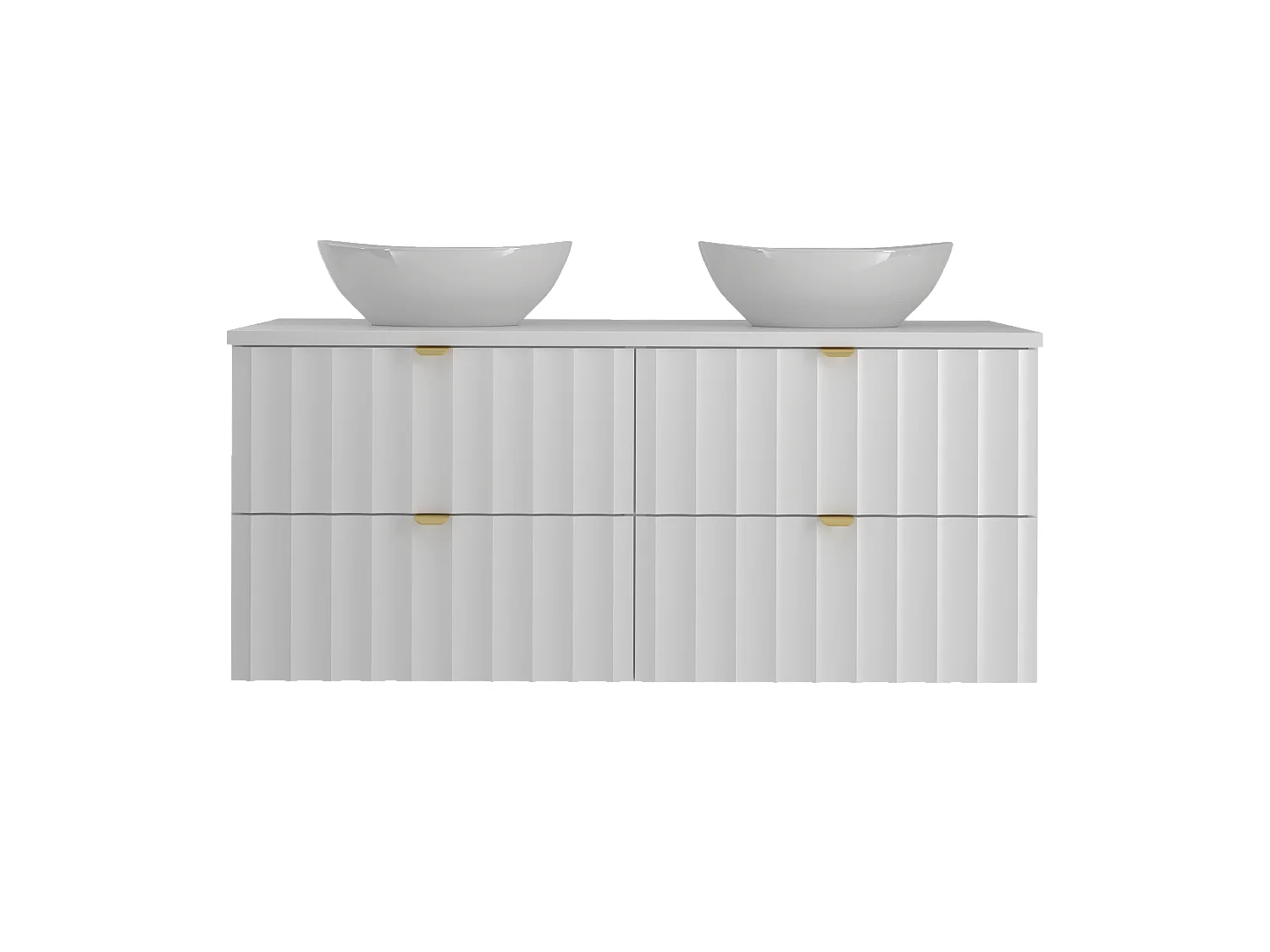 Ensemble de salle de bain blanc 120 cm Meuble avec plan de travail Lavabo Façades rainurées Arcos