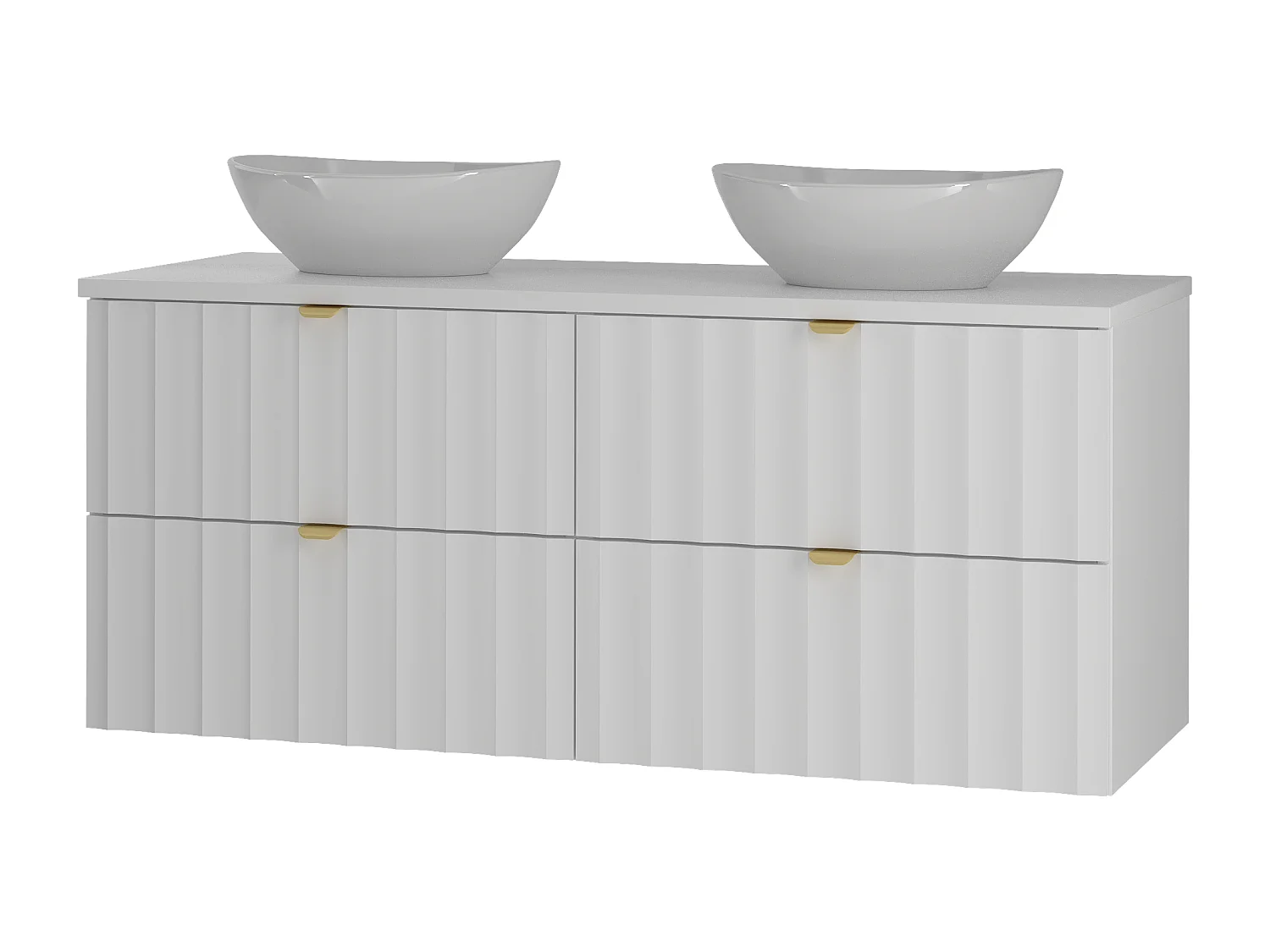 Ensemble de salle de bain blanc 120 cm Meuble avec plan de travail Lavabo Façades rainurées Arcos