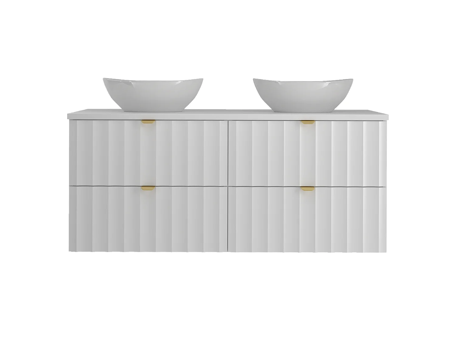 Ensemble de salle de bain blanc 120 cm Meuble avec plan de travail Lavabo Façades rainurées Arcos