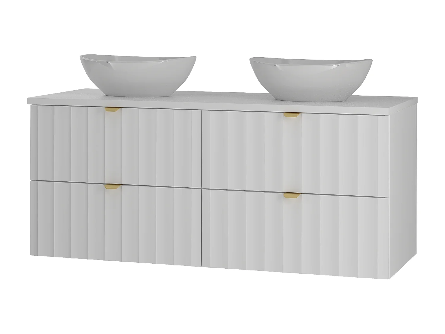 Ensemble de salle de bain blanc 120 cm Meuble avec plan de travail Lavabo Façades rainurées Arcos