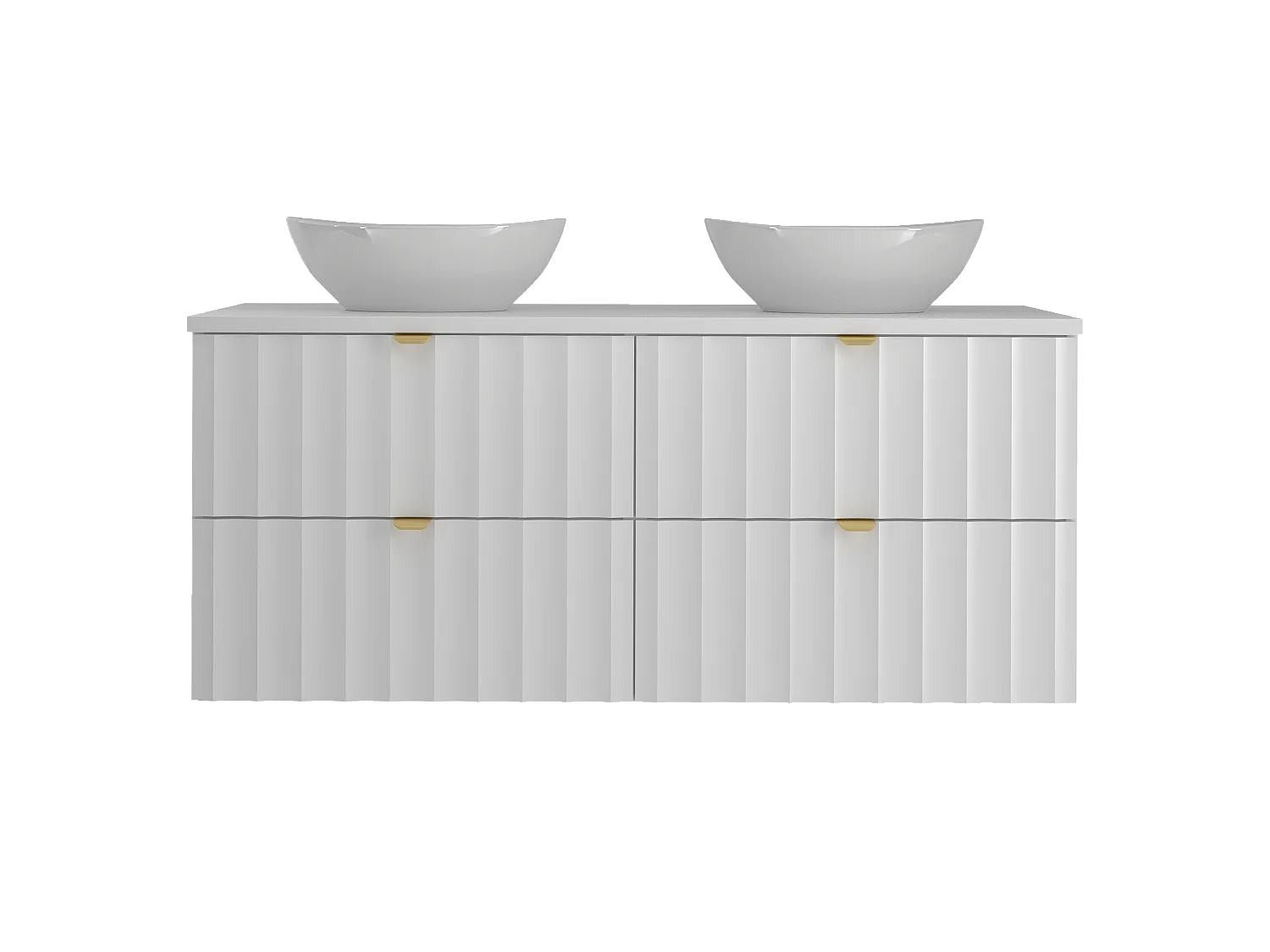 Ensemble de salle de bain blanc 120 cm Meuble avec plan de travail Lavabo Façades rainurées Arcos