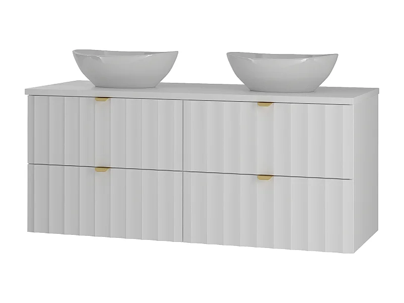 Witte badkamerset 120 cm Kast met wastafelblad Geribbelde fronten Arcos