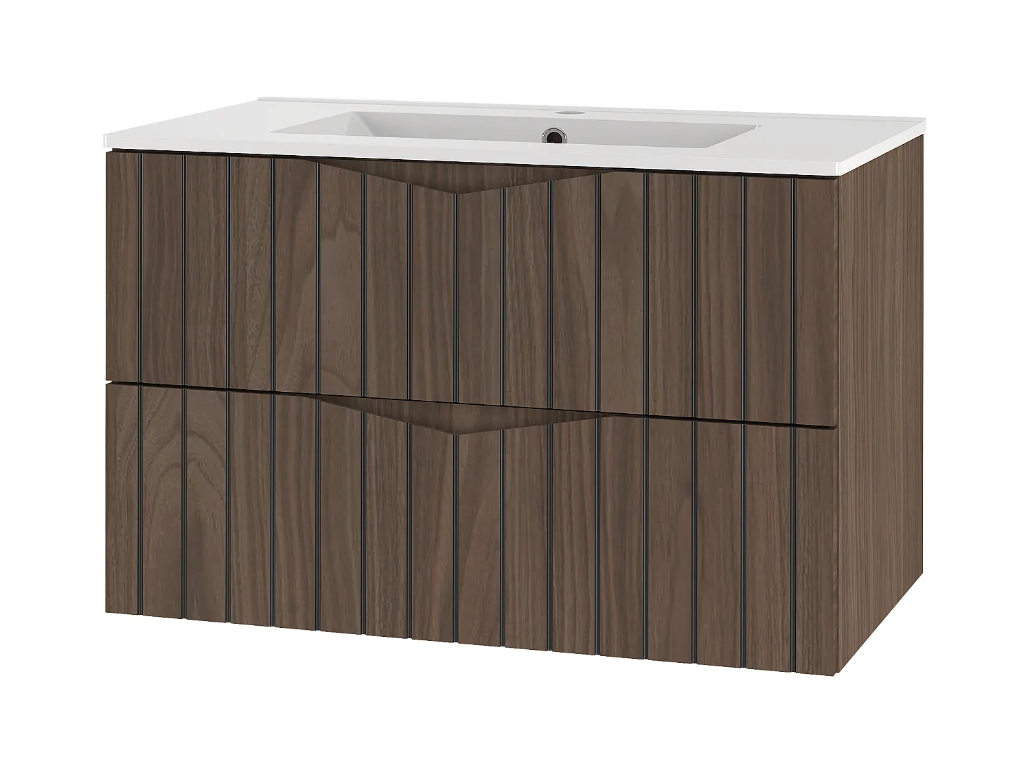 Ensemble de salle de bain 80 cm Armoire avec lavabo Façades rainurées Chêne Noyer Stella