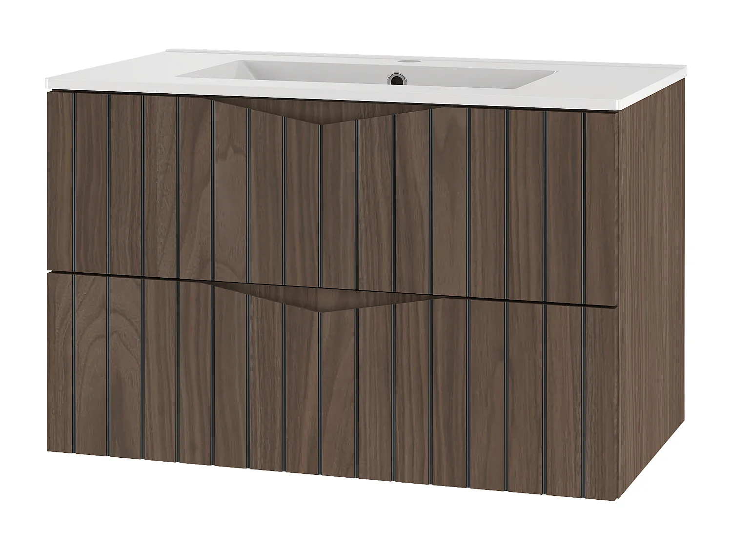 Ensemble de salle de bain 80 cm Armoire avec lavabo Façades rainurées Chêne Noyer Stella