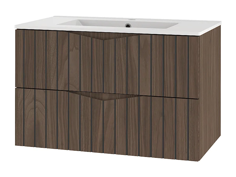 Ensemble de salle de bain 80 cm Armoire avec lavabo Façades rainurées Chêne Noyer Stella