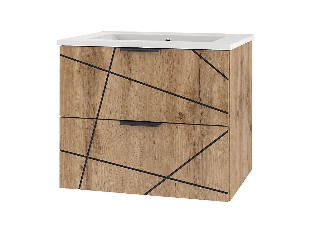 Badezimmer-Set 60 cm Schrank mit Waschbecken Eiche Wotan Wood