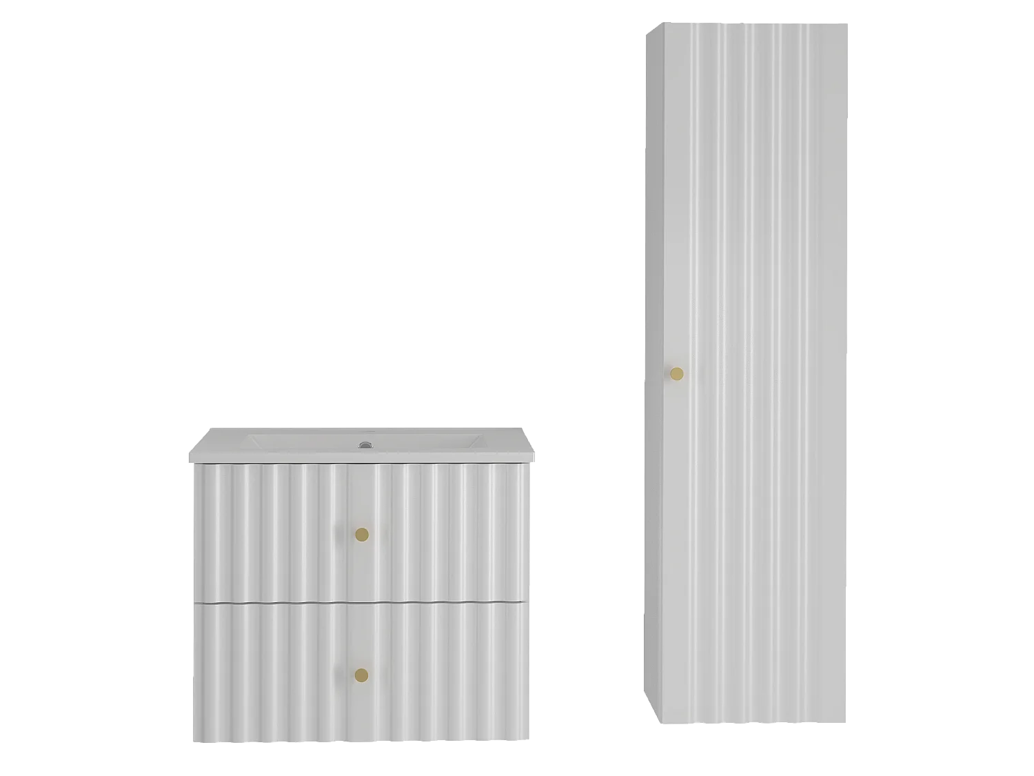 Ensemble de salle de bain blanc 60 cm Meuble avec lavabo Colonne Façades rainurées Aqua