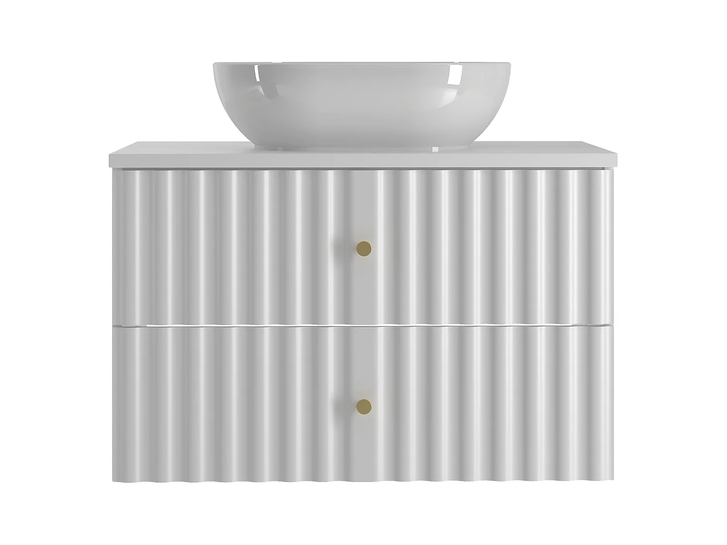 Ensemble de salle de bain blanc 80 cm Armoire avec plan de travail et lavabo Façades rainurées Aqua