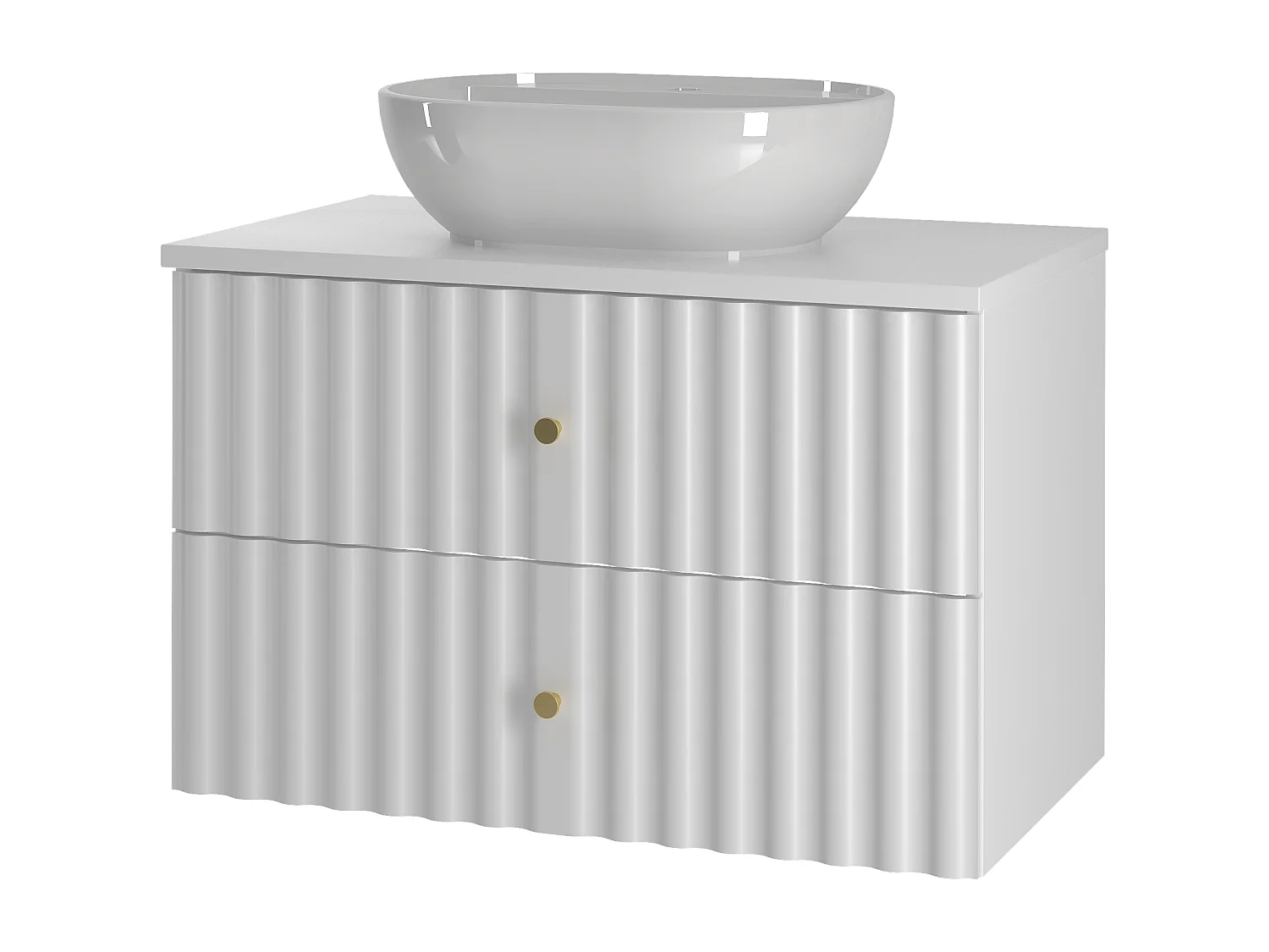 Ensemble de salle de bain blanc 80 cm Armoire avec plan de travail et lavabo Façades rainurées Aqua