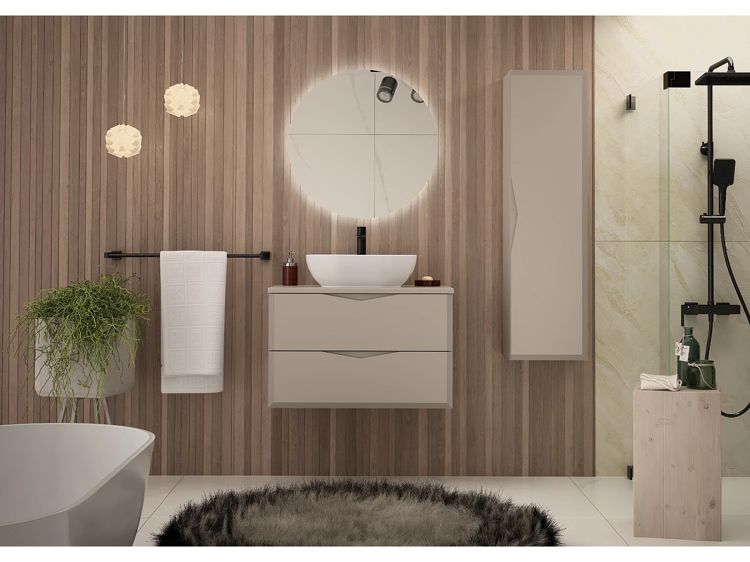 Ensemble de salle de bain en cachemire 80 cm Meuble avec plan de travail Lavabo Colonne Delica