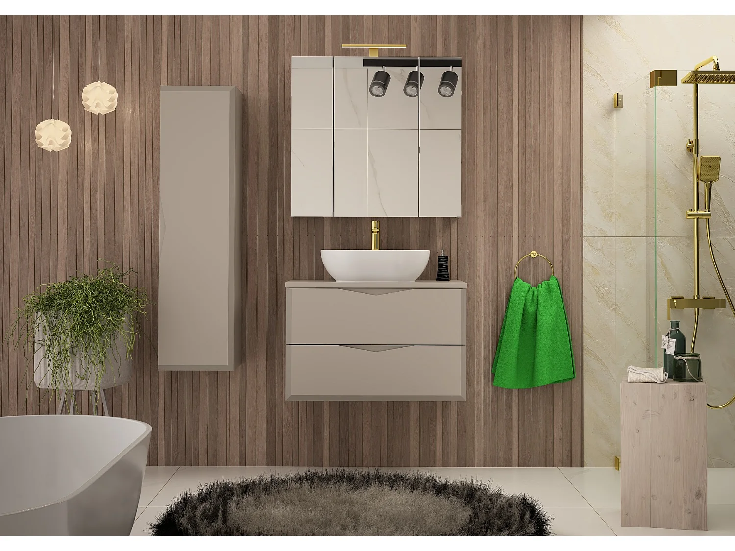 Ensemble de salle de bain en cachemire 80 cm Meuble avec plan de travail Lavabo Colonne Delica