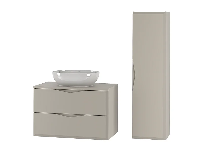 Kaschmir-Badezimmer-Set 80 cm Schrank mit Waschtischplatte Waschbecken Hochschrabnk Delica