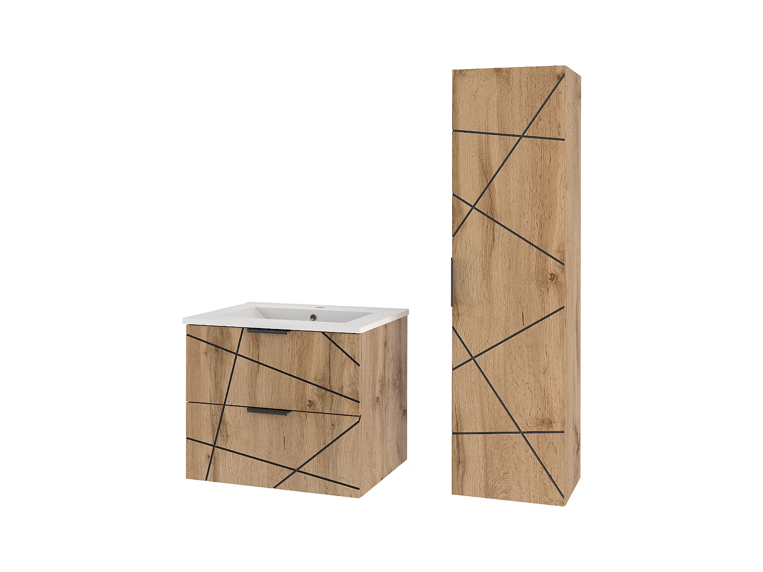 Ensemble de salle de bain 60 cm Meuble avec lavabo Colonne Chêne Wotan Wood