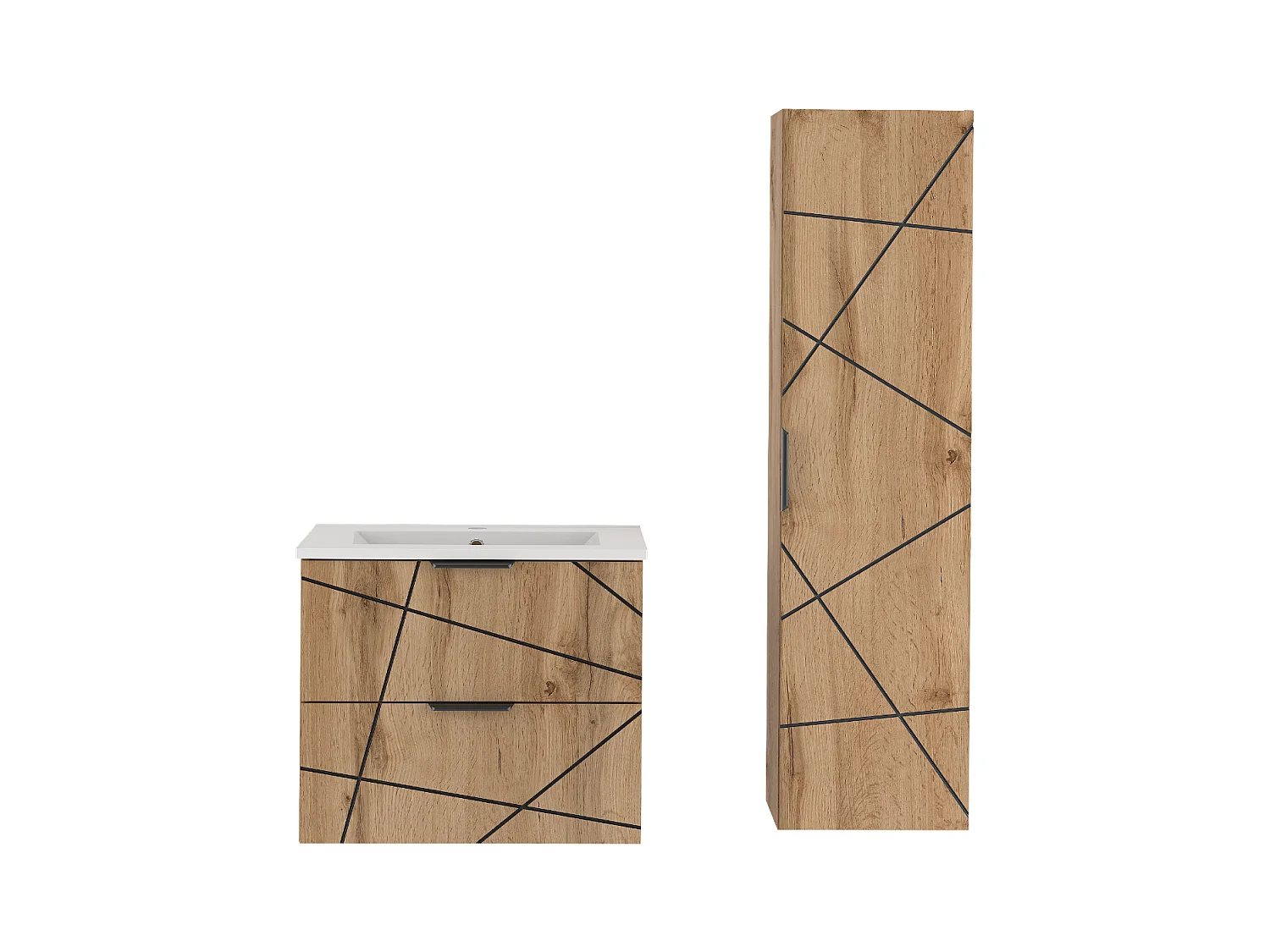 Ensemble de salle de bain 60 cm Meuble avec lavabo Colonne Chêne Wotan Wood