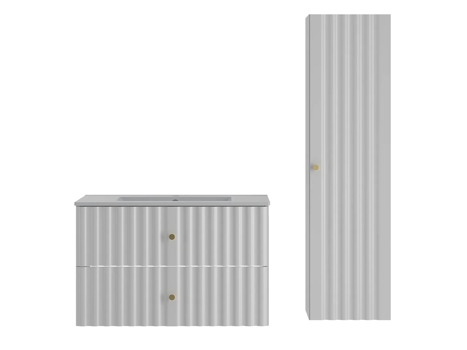 Ensemble de salle de bain blanc 80 cm Meuble avec lavabo Colonne Façades rainurées Aqua