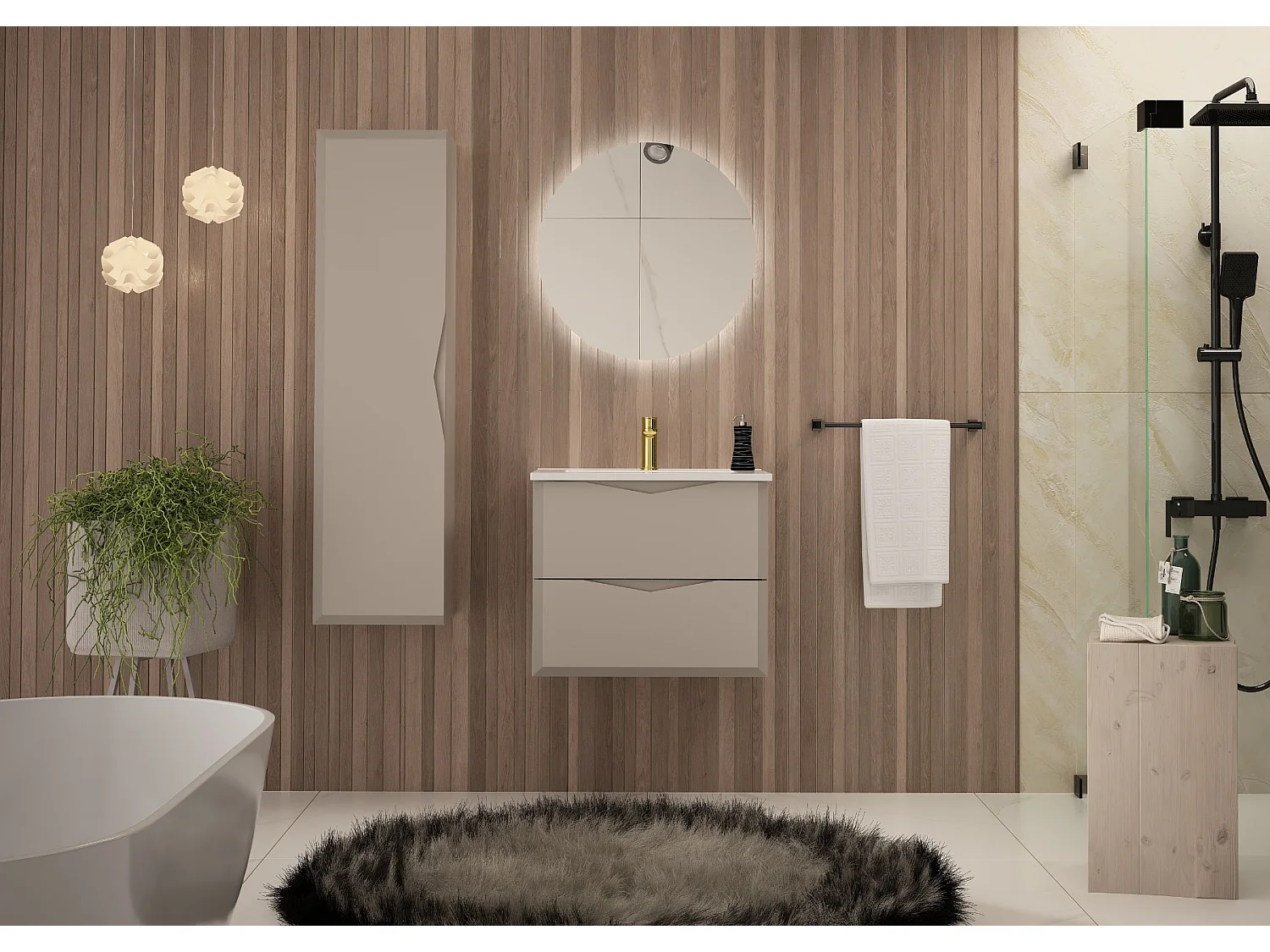 Ensemble de salle de bain en cachemire 60 cm Meuble avec lavabo Colonne Delica