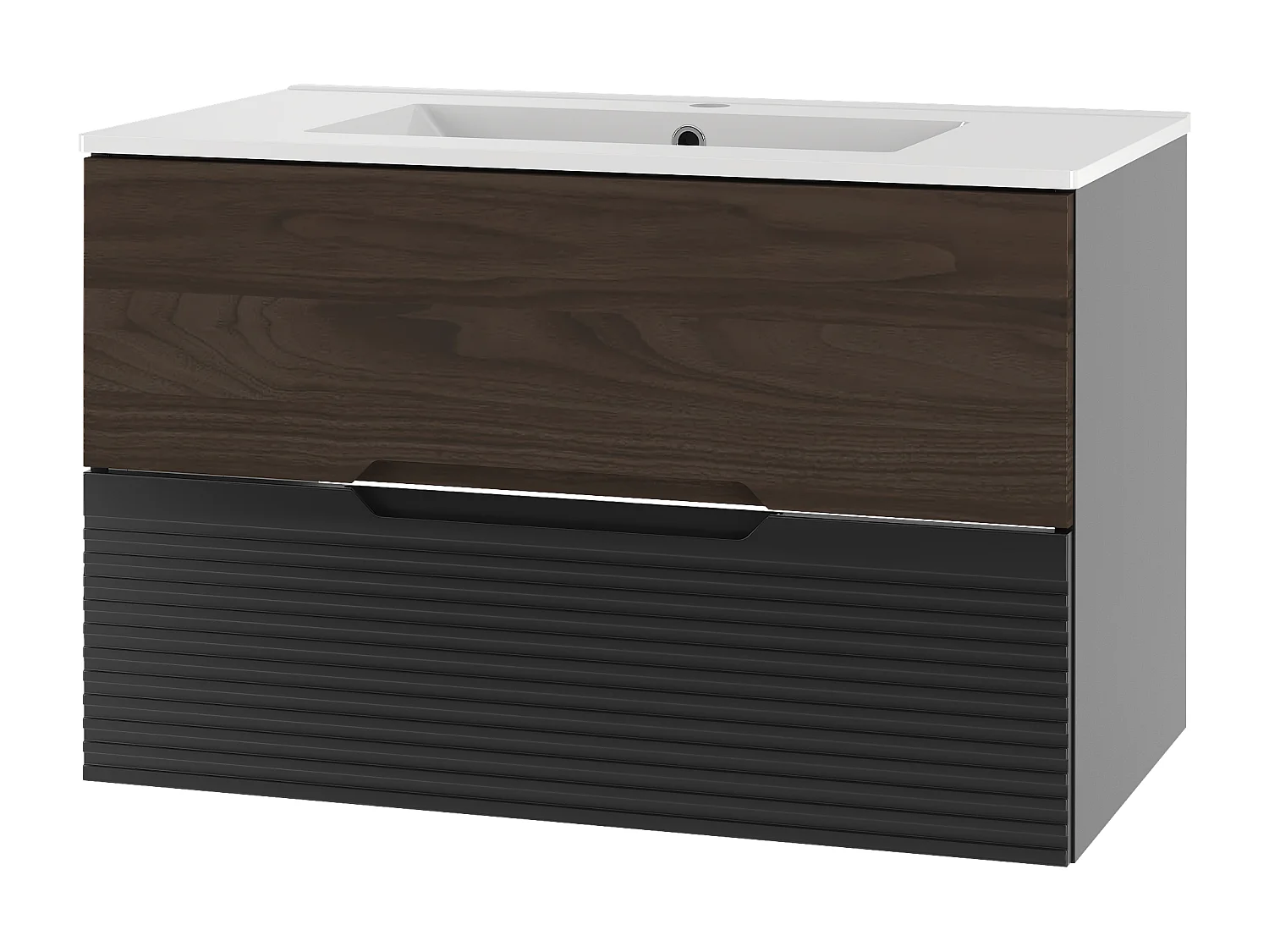 Ensemble de salle de bain 80 cm Meuble avec lavabo Noir mat / Noyer Avella