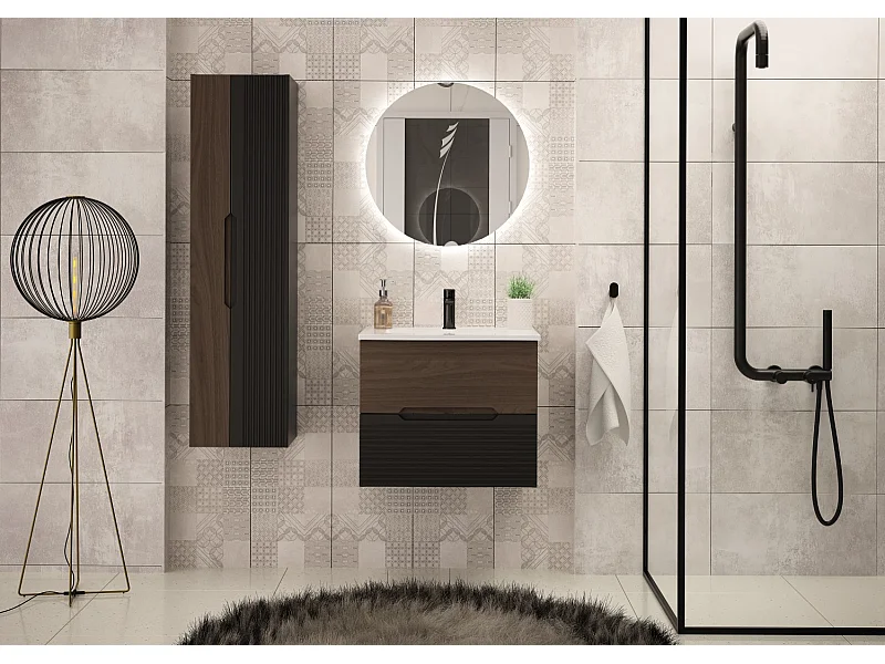 Ensemble de salle de bain 80 cm Meuble avec lavabo Noir mat / Noyer Avella
