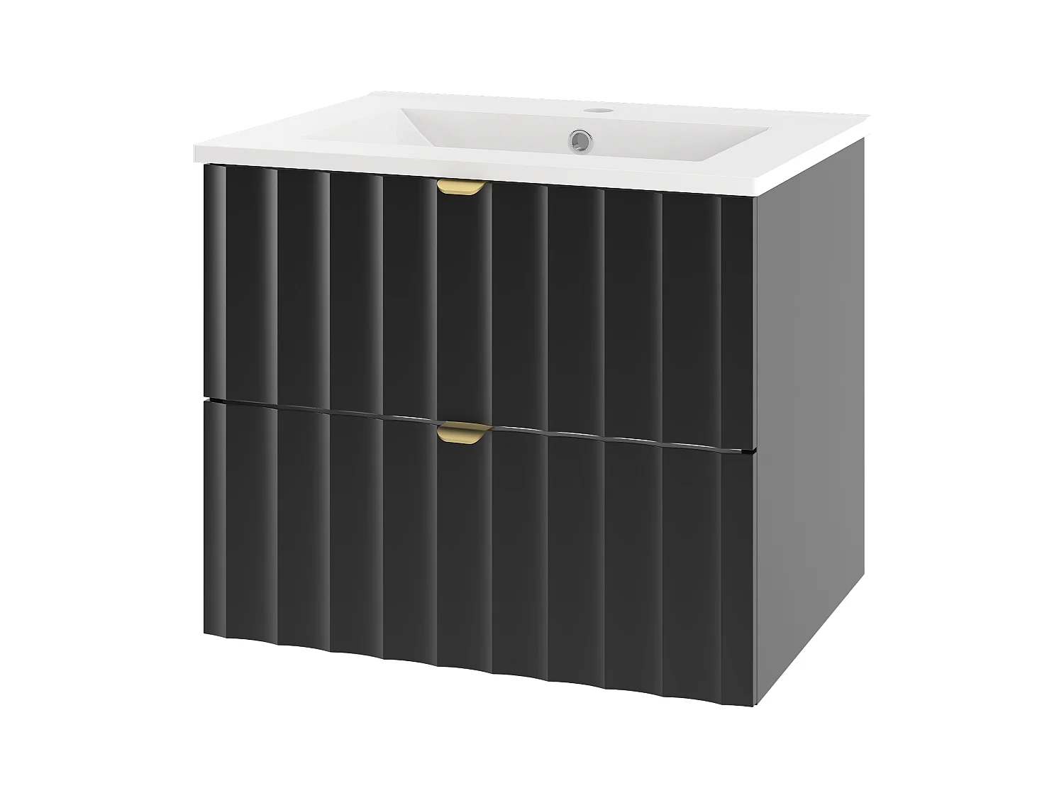 Zwarte badkamerset 60 cm Kast met wastafel Geribbelde fronten Arcos