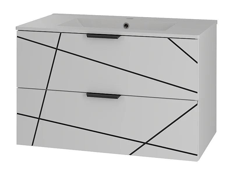 Badezimmer-Set 80 cm Schrank mit Waschbecken Weiß Matt Wood