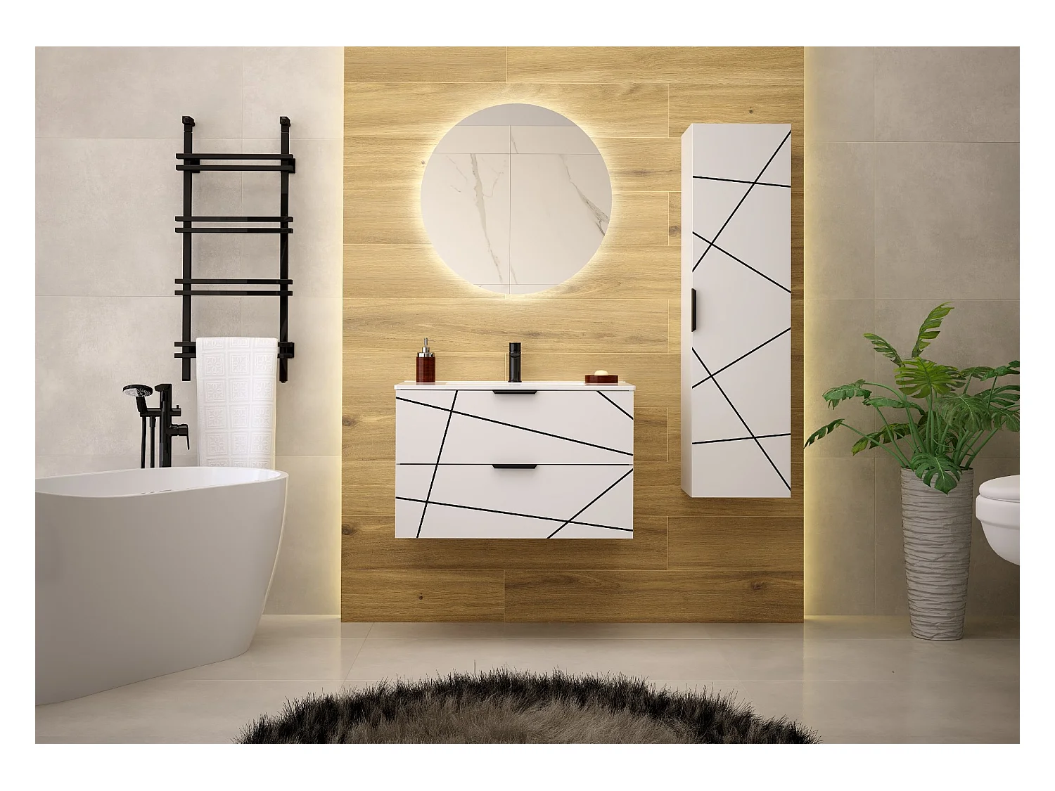 Zestaw Łazienkowy 80cm Szafka z Umywalką Biały Mat Wood