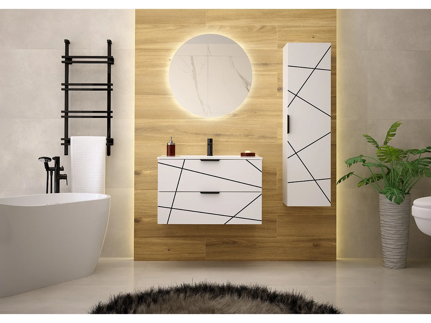 Zestaw Łazienkowy 80cm Szafka z Umywalką Biały Mat Wood