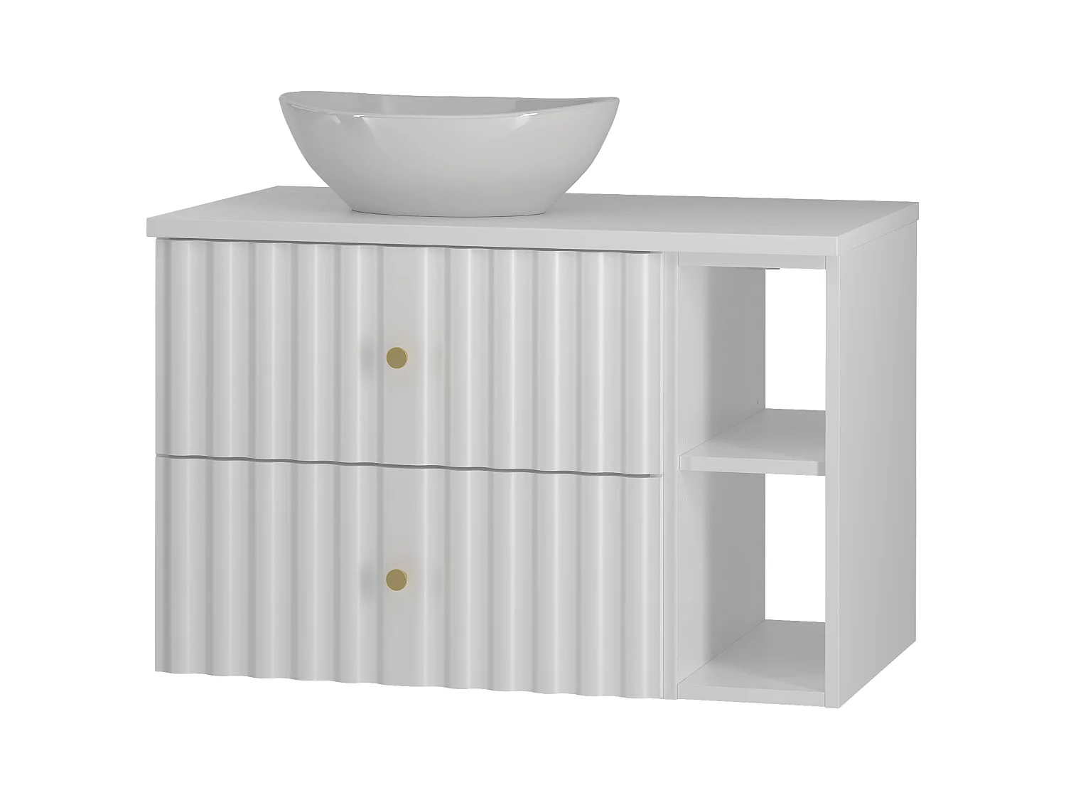 Ensemble de salle de bain blanc 80 cm Armoire avec plan de travail Lavabo Étagère Façades rainurées Aqua