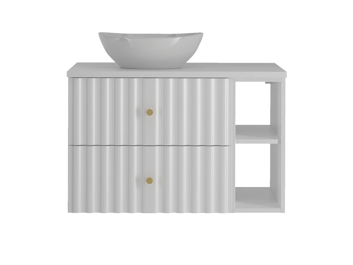 Ensemble de salle de bain blanc 80 cm Armoire avec plan de travail Lavabo Étagère Façades rainurées Aqua