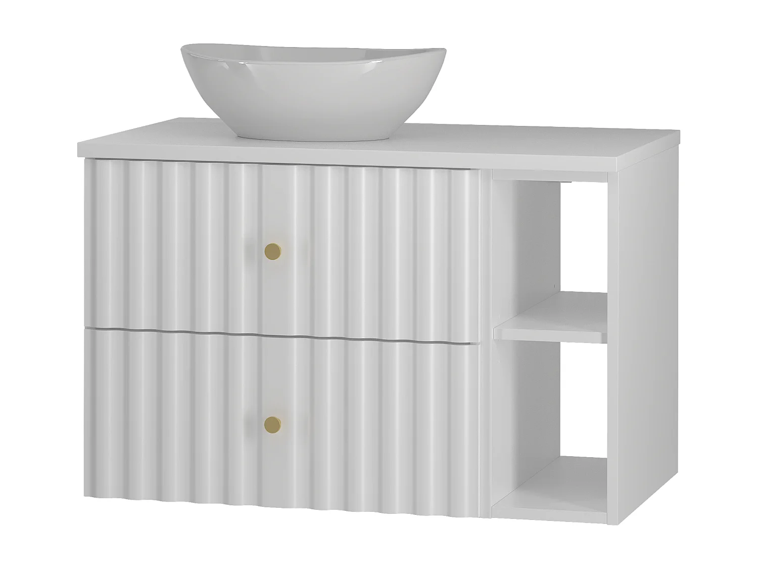 Ensemble de salle de bain blanc 80 cm Armoire avec plan de travail Lavabo Étagère Façades rainurées Aqua