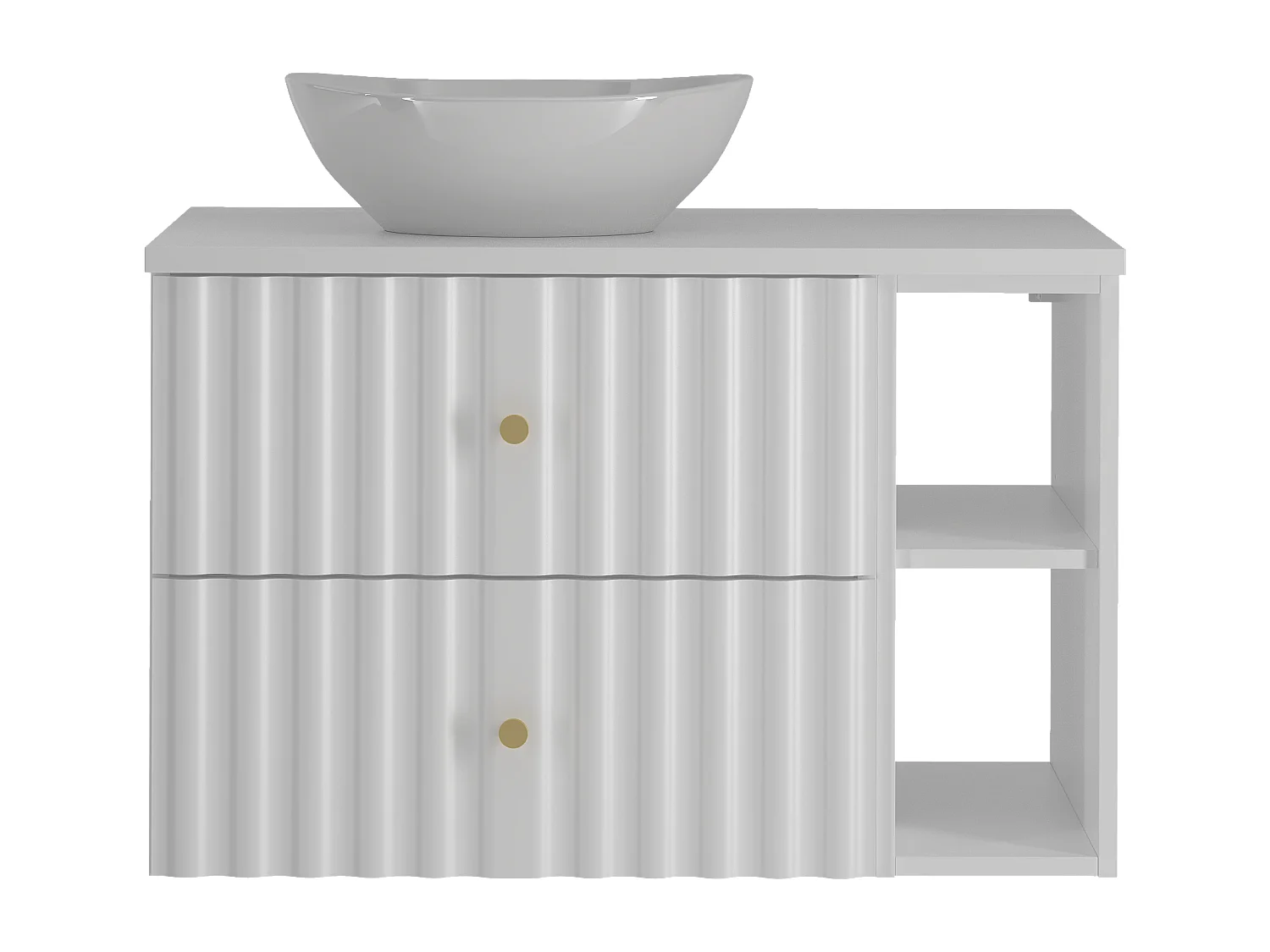 Ensemble de salle de bain blanc 80 cm Armoire avec plan de travail Lavabo Étagère Façades rainurées Aqua