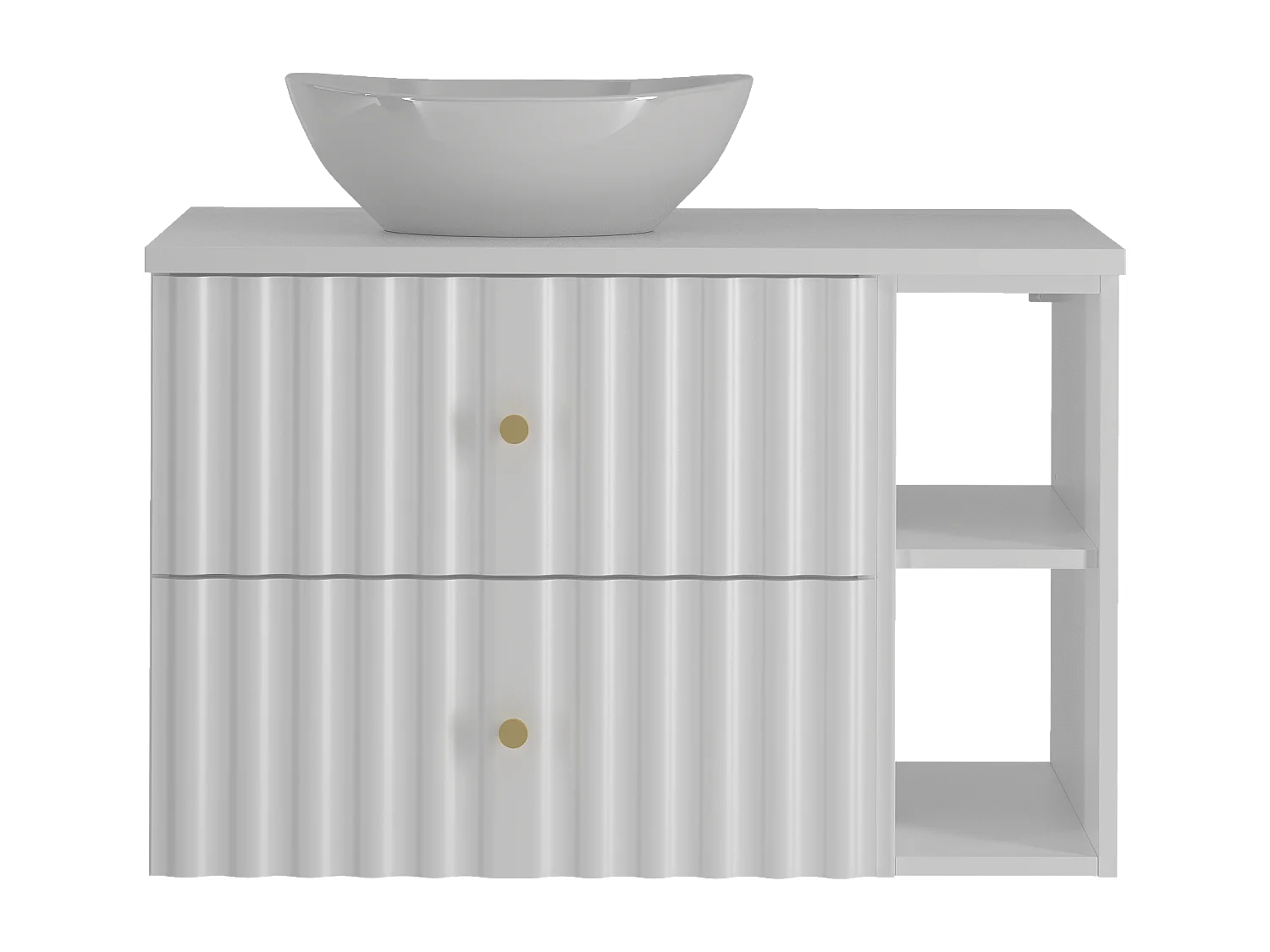 Ensemble de salle de bain blanc 80 cm Armoire avec plan de travail Lavabo Étagère Façades rainurées Aqua