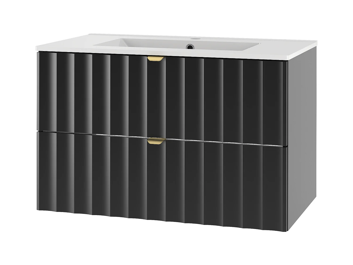 Ensemble de salle de bain noir 80 cm Meuble avec lavabo Façades rainurées Arcos