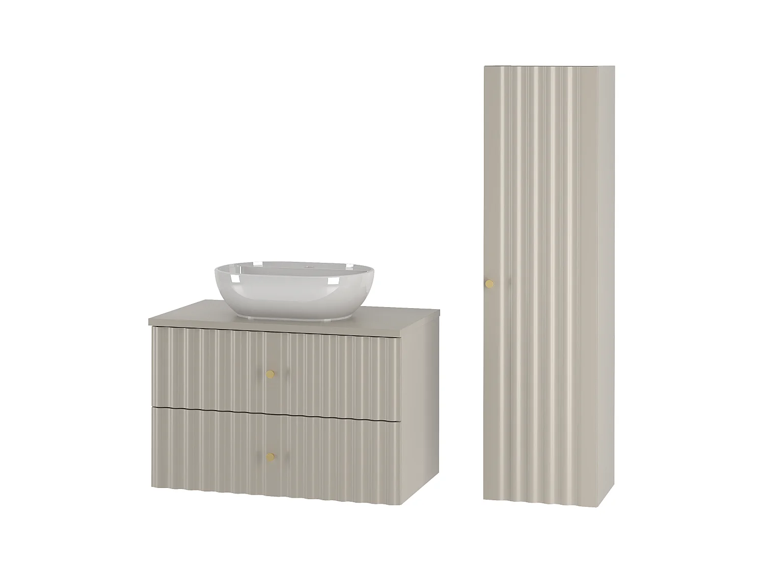 Ensemble de salle de bain en cachemire 80 cm Armoire avec plan de travail Lavabo Colonne Façades rainurées Aqua