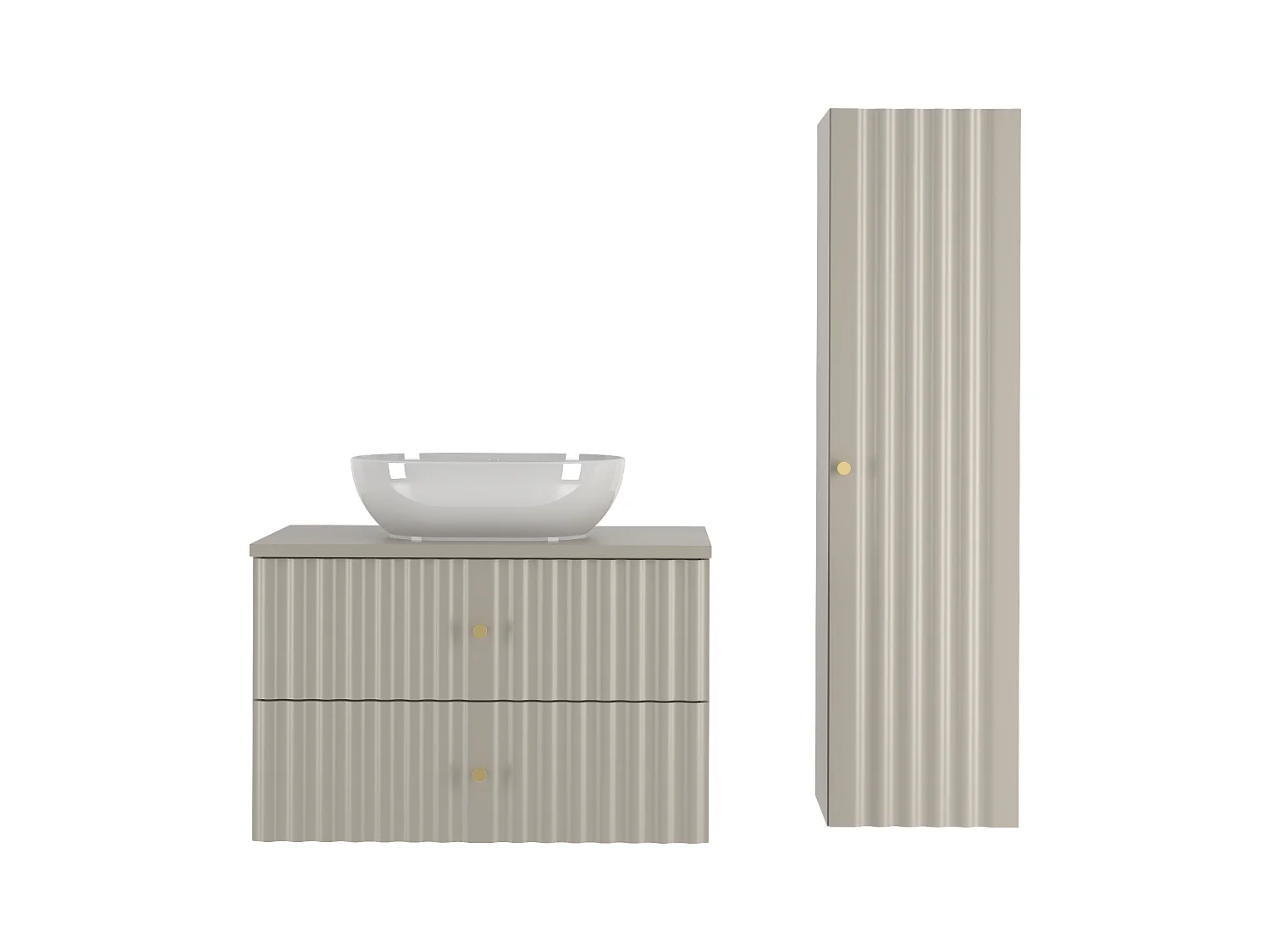 Ensemble de salle de bain en cachemire 80 cm Armoire avec plan de travail Lavabo Colonne Façades rainurées Aqua