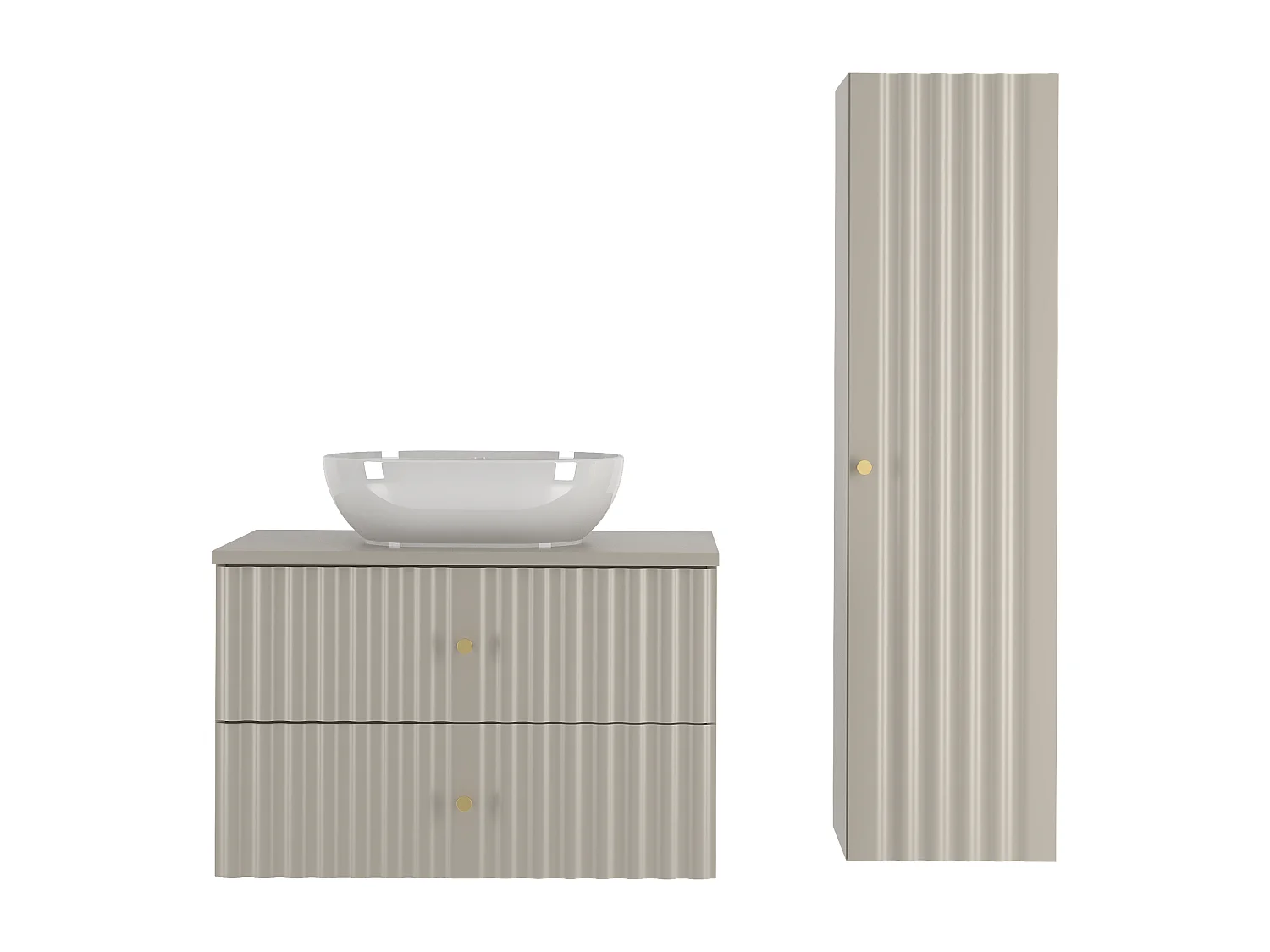 Ensemble de salle de bain en cachemire 80 cm Armoire avec plan de travail Lavabo Colonne Façades rainurées Aqua