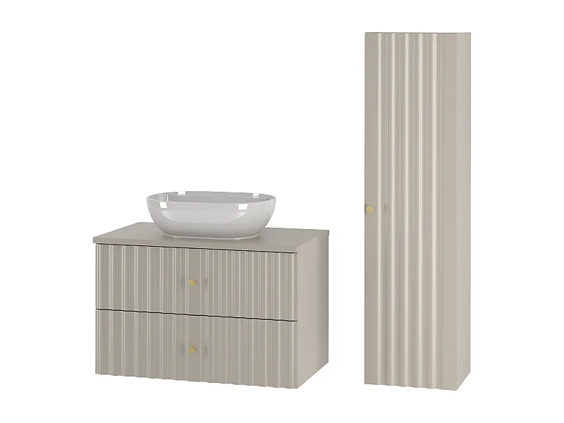 Kasjmier badkamerset 80 cm Kast met wastafelblad Wastafel Kolom Geribbelde fronten Aqua