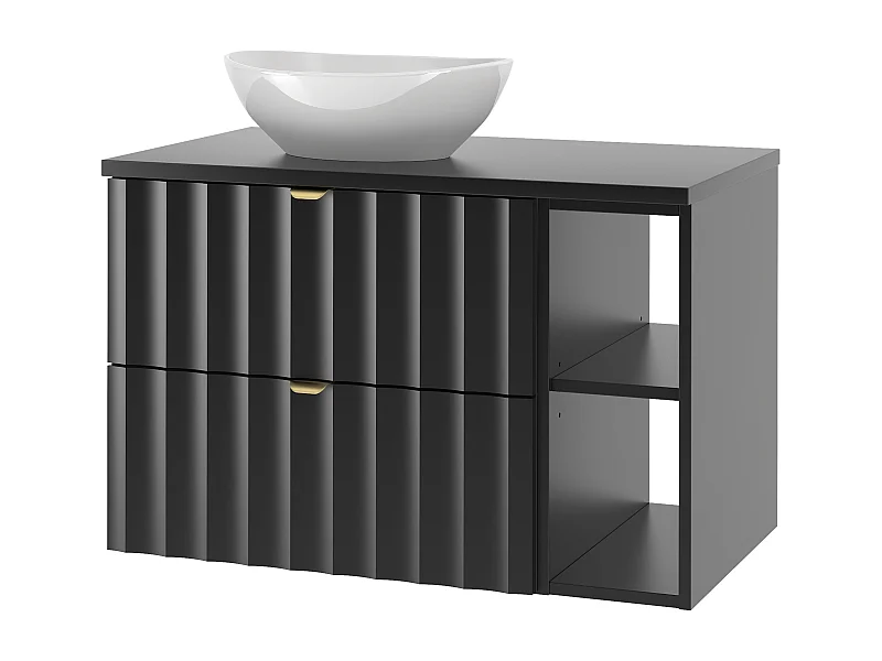 Ensemble de salle de bain noir 80 cm Armoire avec plateau Étagère Lavabo Façades rainurées Arcos