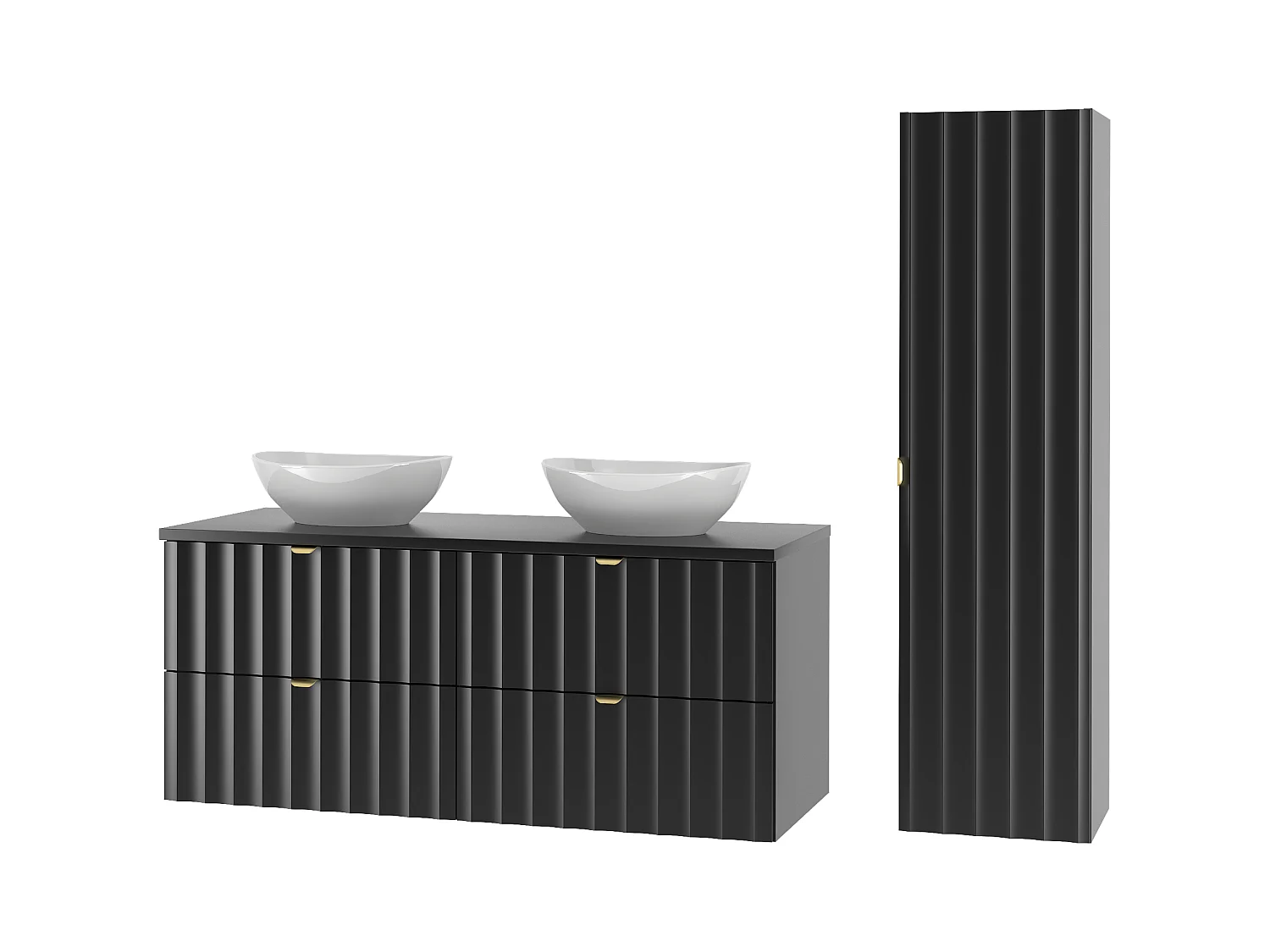 Ensemble de salle de bain noir 120 cm Armoire avec plan de travail Lavabo Colonne Façades rainurées Arcos