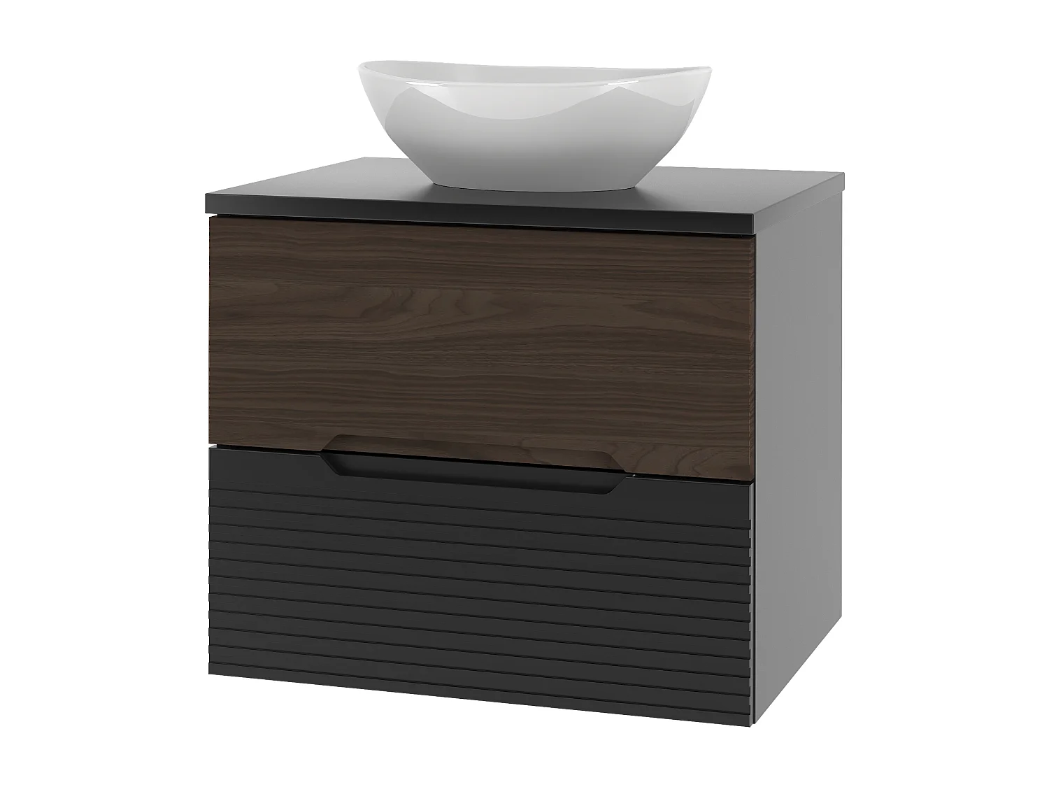 Ensemble de salle de bain 60 cm Meuble avec plan de travail Lavabo Noir mat / Noyer Avella