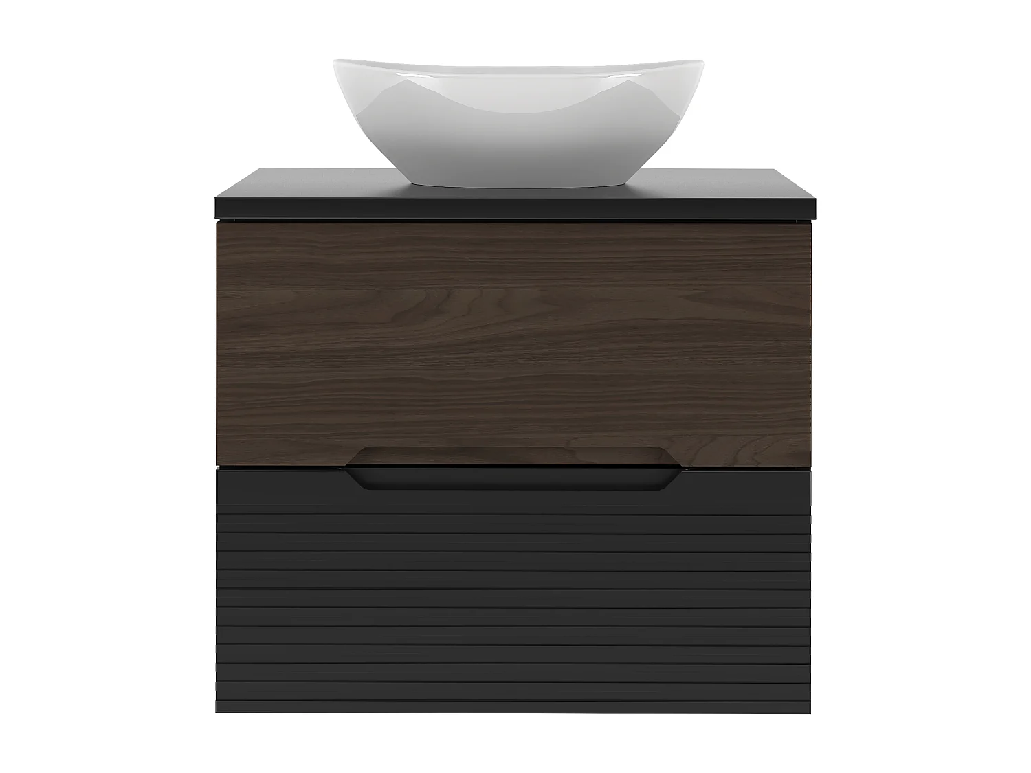 Ensemble de salle de bain 60 cm Meuble avec plan de travail Lavabo Noir mat / Noyer Avella