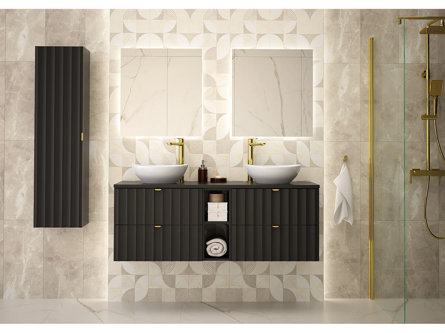 Mobile bagno nero Colonna alta Frontali scanalati Arcos