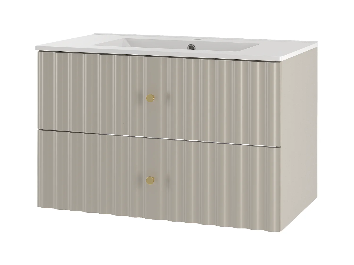 Cashmere Badezimmer Set 80cm Schrank mit Waschbecken geriffelte Fronten Aqua