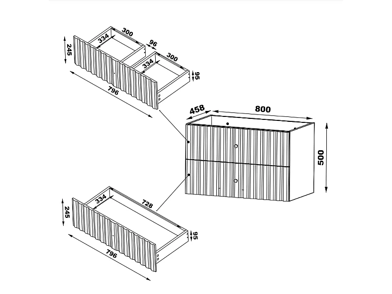Ensemble de salle de bain en cachemire 80 cm Meuble avec lavabo Façades rainurées Aqua
